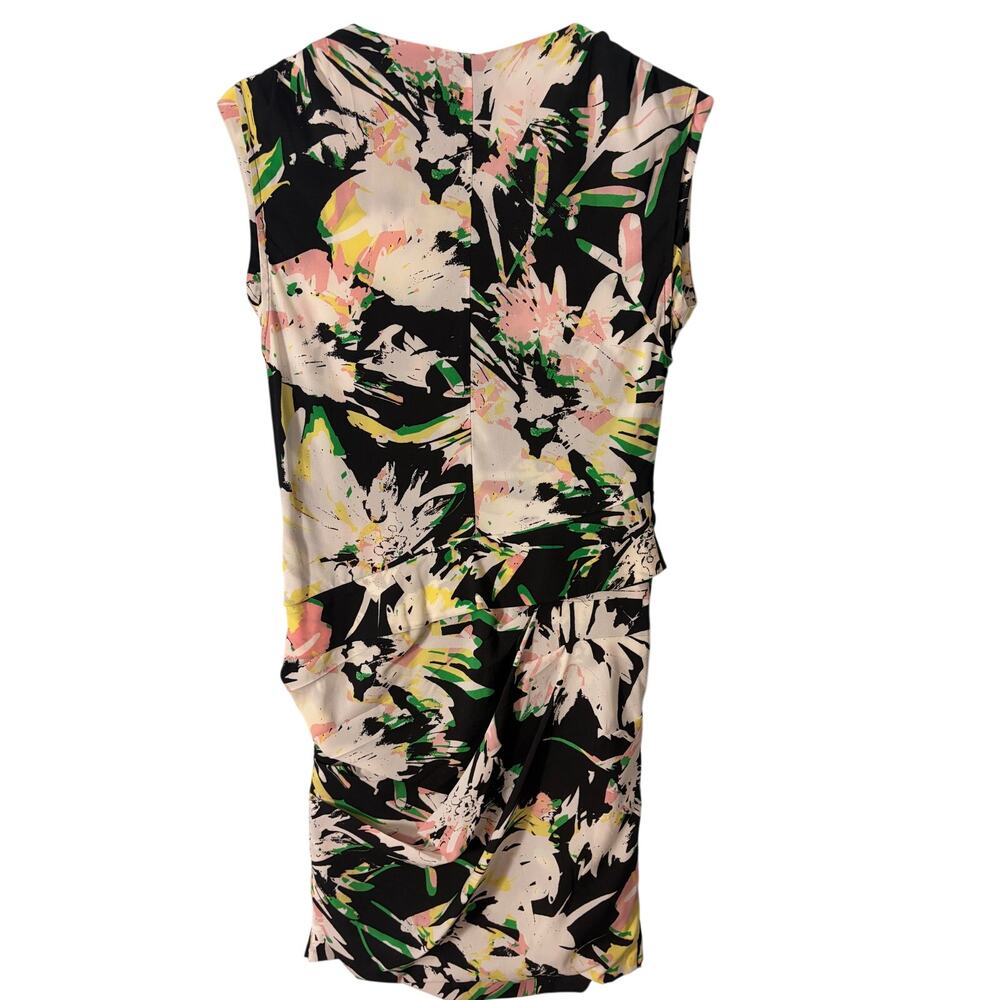 Marciano by Guess Floral Ruched Sheath Dress 6 Black Pink Faux Wrap Cocktail - Picture 3 of 6
